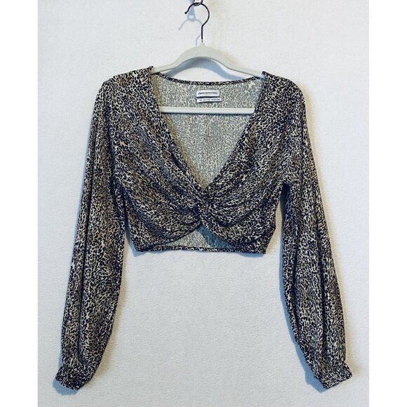 Urban Outfitters UO Top Womens Small Animal Print Cropped Twisted Front Boho - Picture 2 of 8